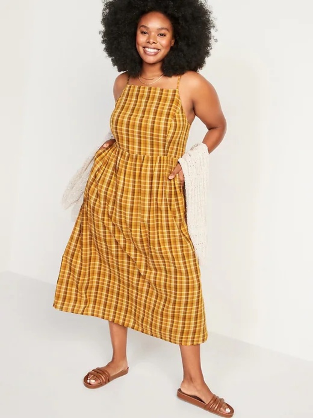 Old Navy Plaid Sleeveless Square-Neck Fit & Flare Midi Cami Dress, Women's 2X